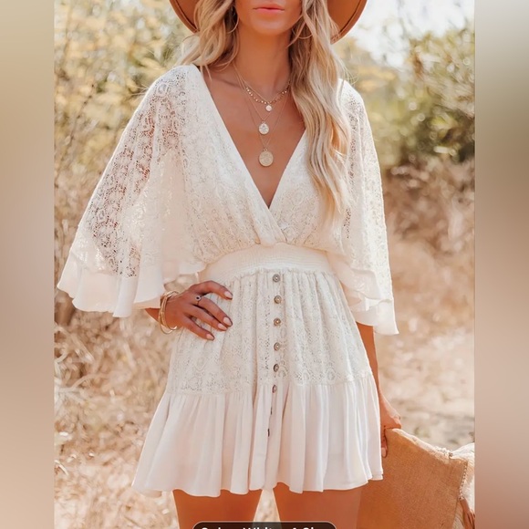 Lace Mini dress with Ruffle hem - Picture 1 of 3